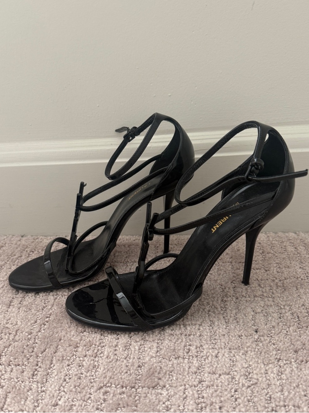 Saint Laurent Black Patent Ankle-Strap Cassandra Heels - Picture 5 of 8